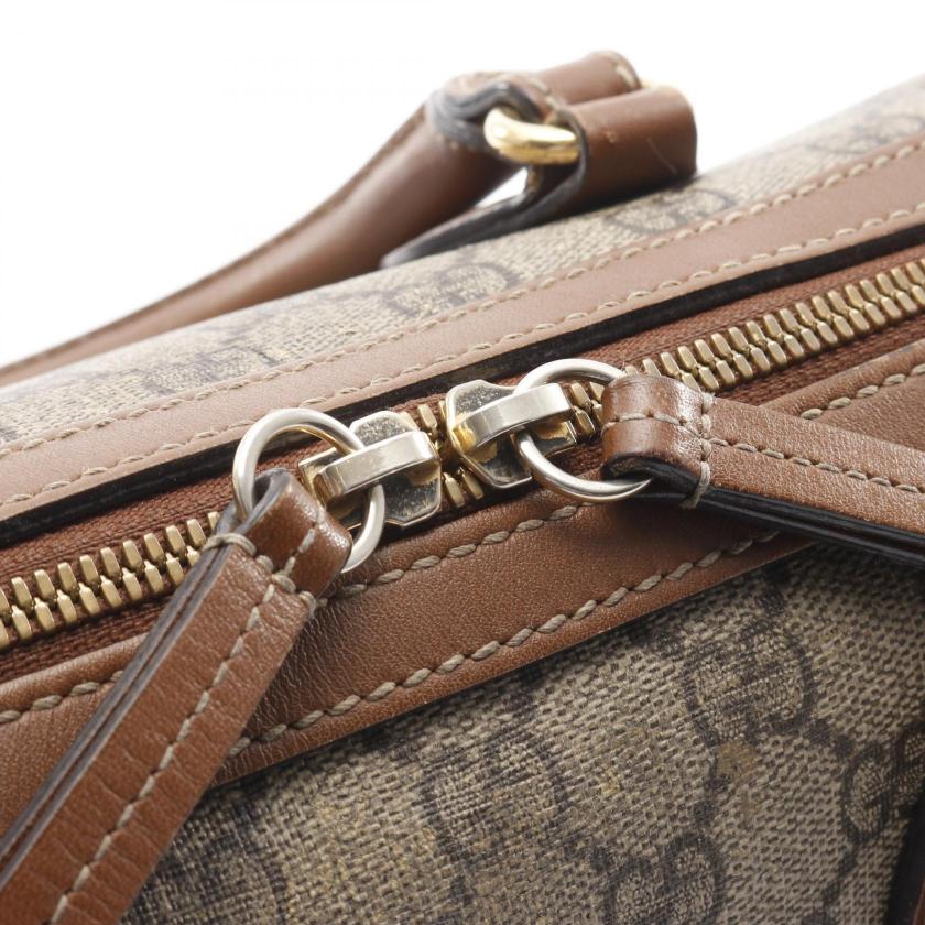 Pre-loved GUCCI GG Supreme Handbag mini boston bag PVC leather beige Brown 2WAY 2101219224176