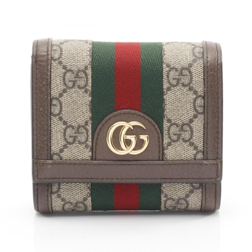 Pre-loved GUCCI Ophidia GG wallet sherry line Bi-fold wallet PVC leather beige Dark brown multicolor 2118400205524