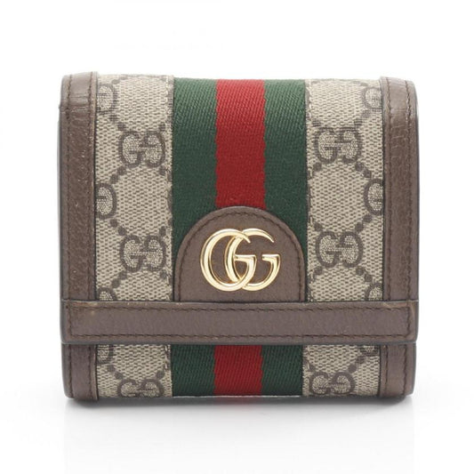 Pre-loved GUCCI Ophidia GG wallet sherry line Bi-fold wallet PVC leather beige Dark brown multicolor 2118400205524