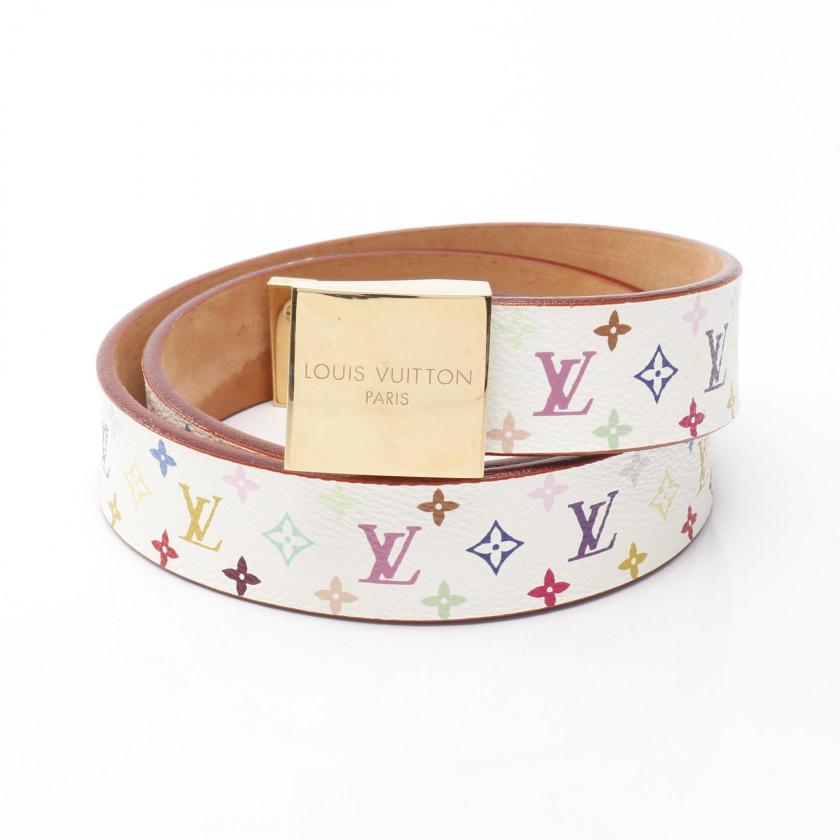 Pre-loved LOUIS VUITTON ceinture carre monogram multicolor Bron belt PVC white gold hardware 2118300079577