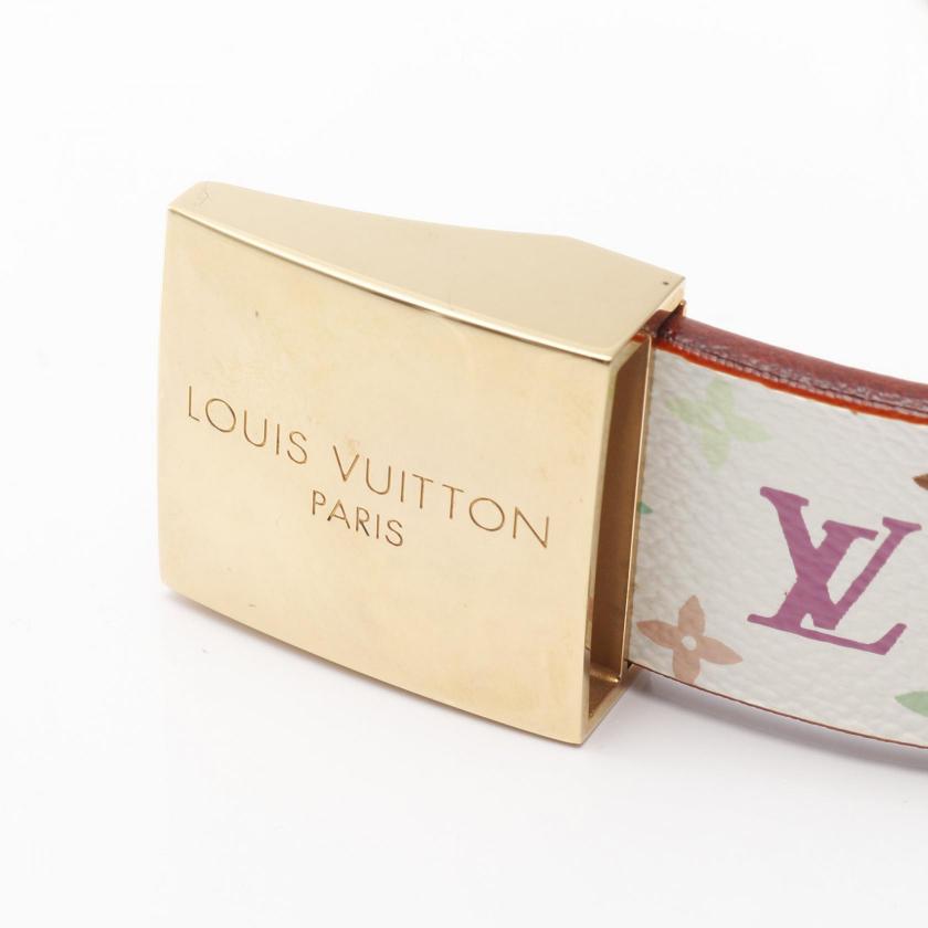 Pre-loved LOUIS VUITTON ceinture carre monogram multicolor Bron belt PVC white gold hardware 2118300079577
