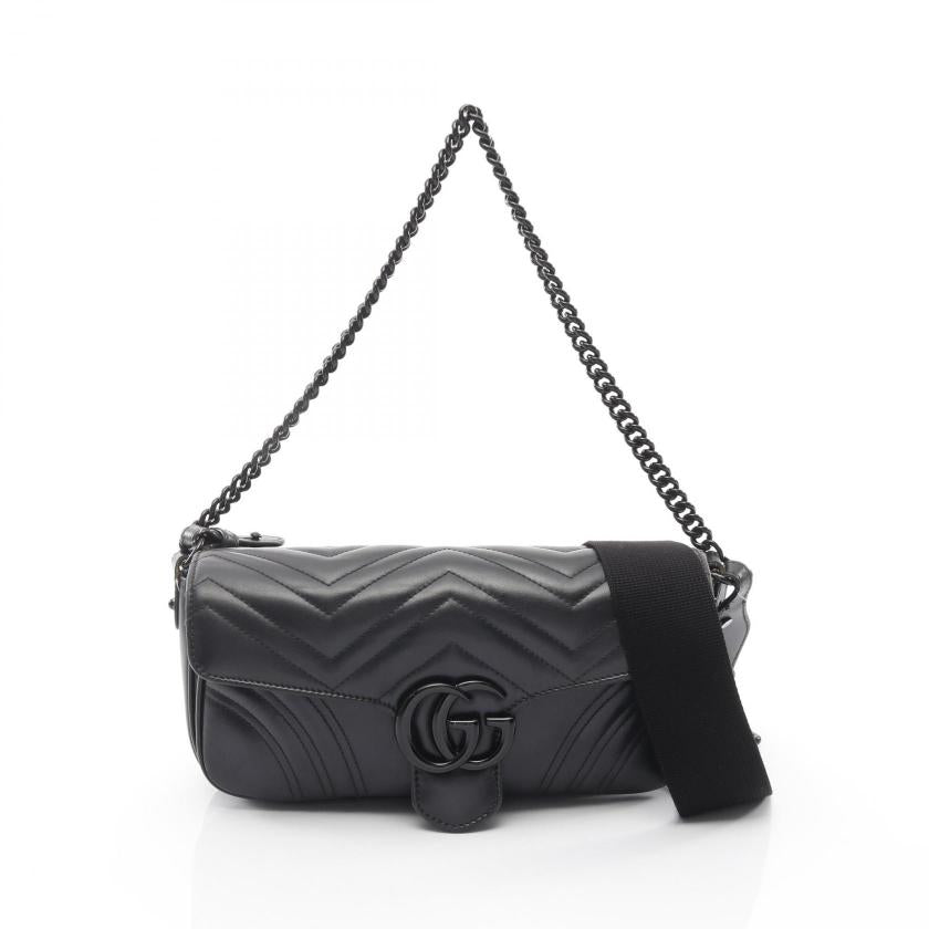 Pre-loved GUCCI GG Marmont chain shoulder bag leather black 2WAY 2119900029054