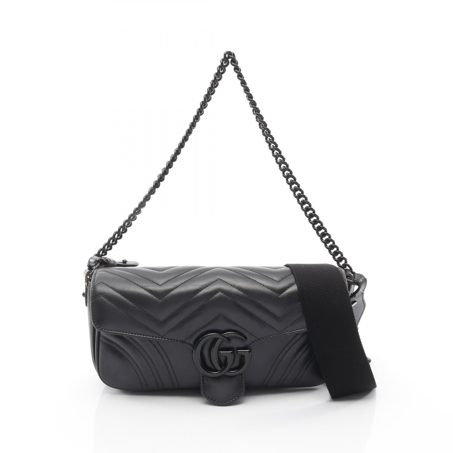 Pre-loved GUCCI GG Marmont chain shoulder bag leather black 2WAY 2119900029054