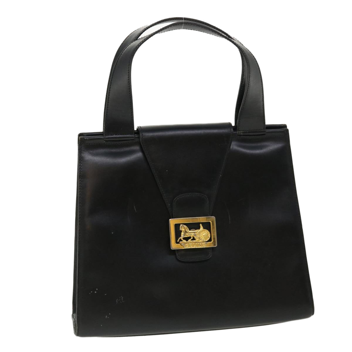 Luxury CELINE Horse Carriage Hand Bag Leather Black  rd3150
