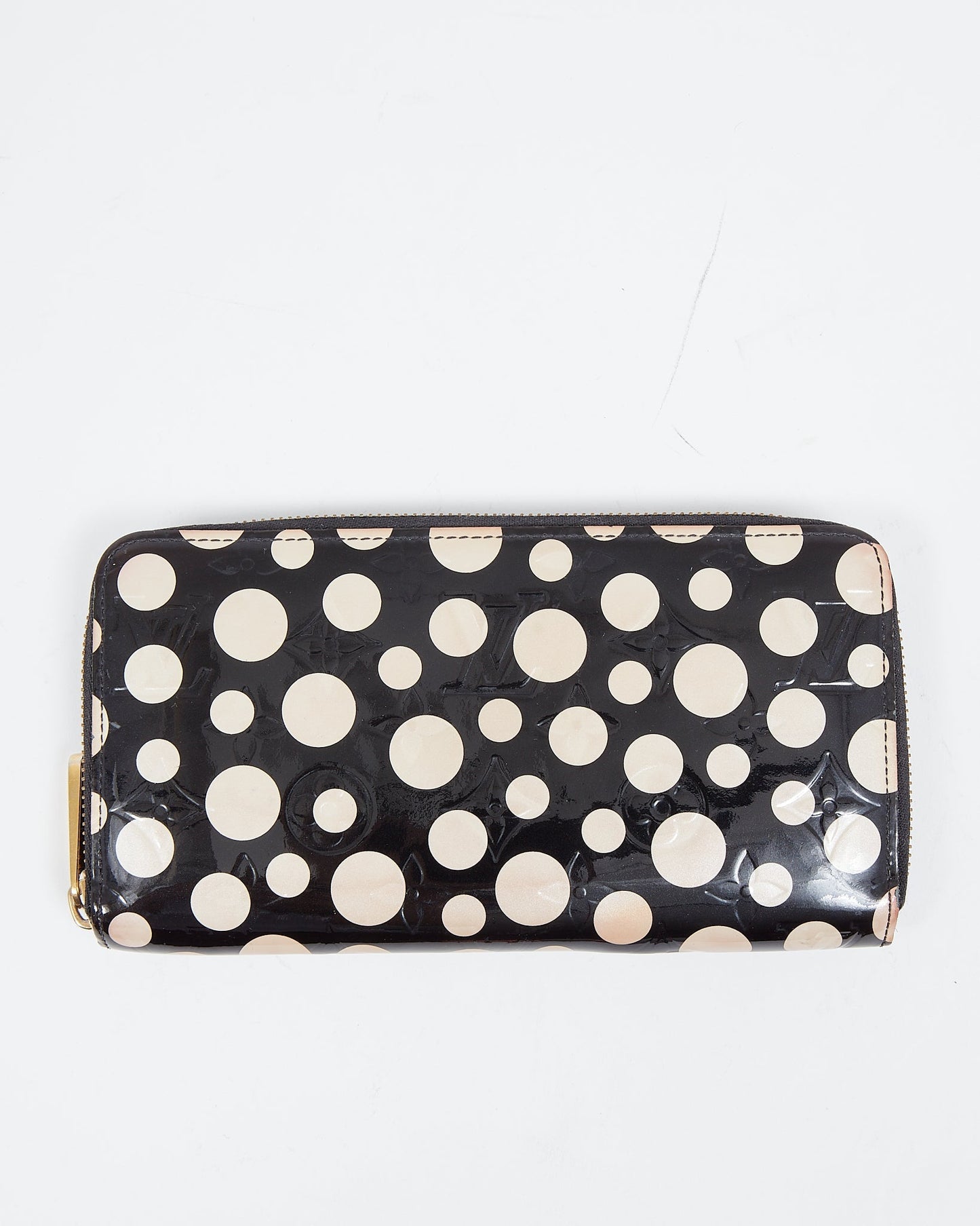 Louis Vuitton Black/White Vernis Polka Dot Yougi Collab Zippy Wallet