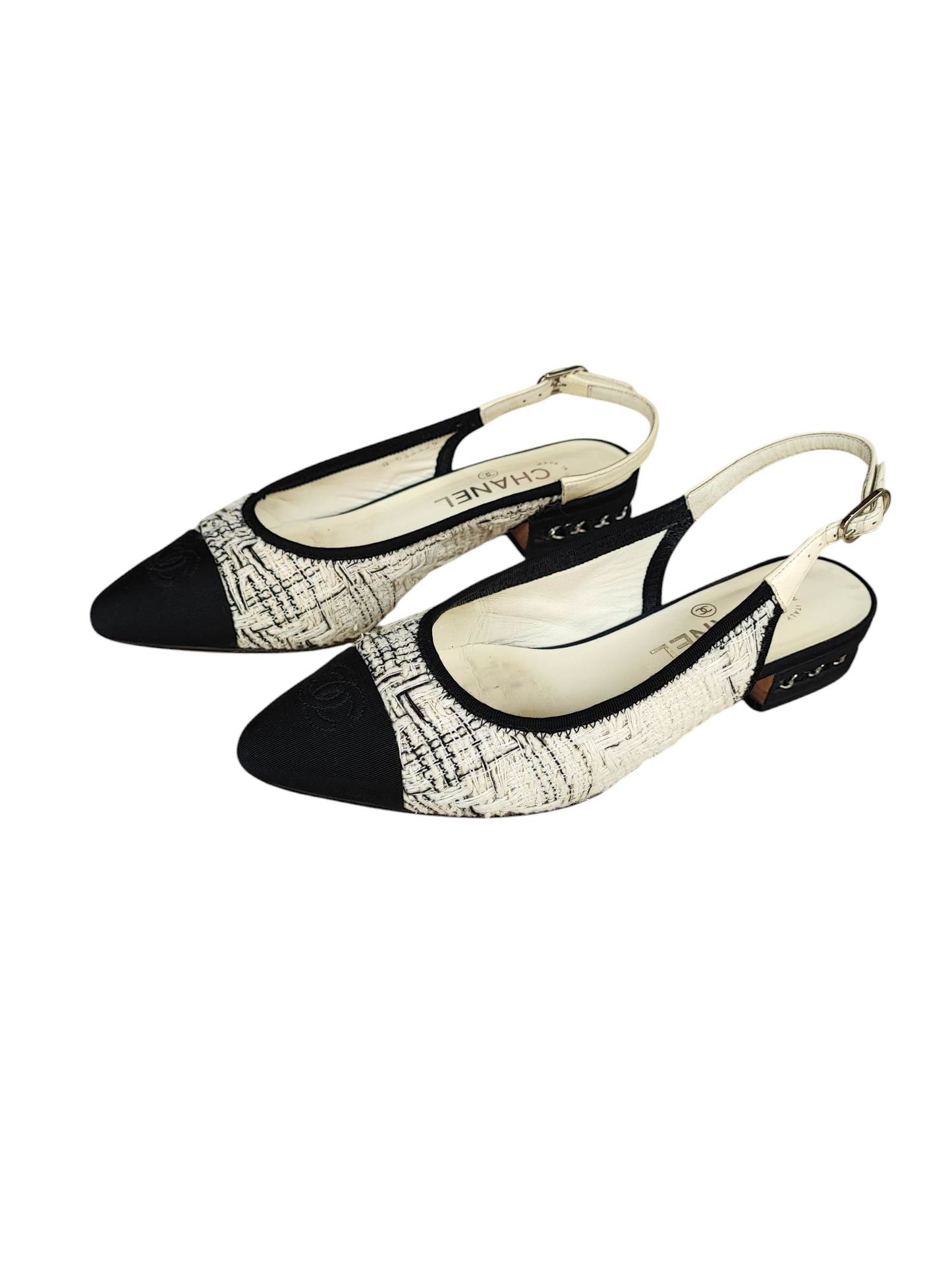 Chanel - Slingback Tweed blanc cassé T37 1/2