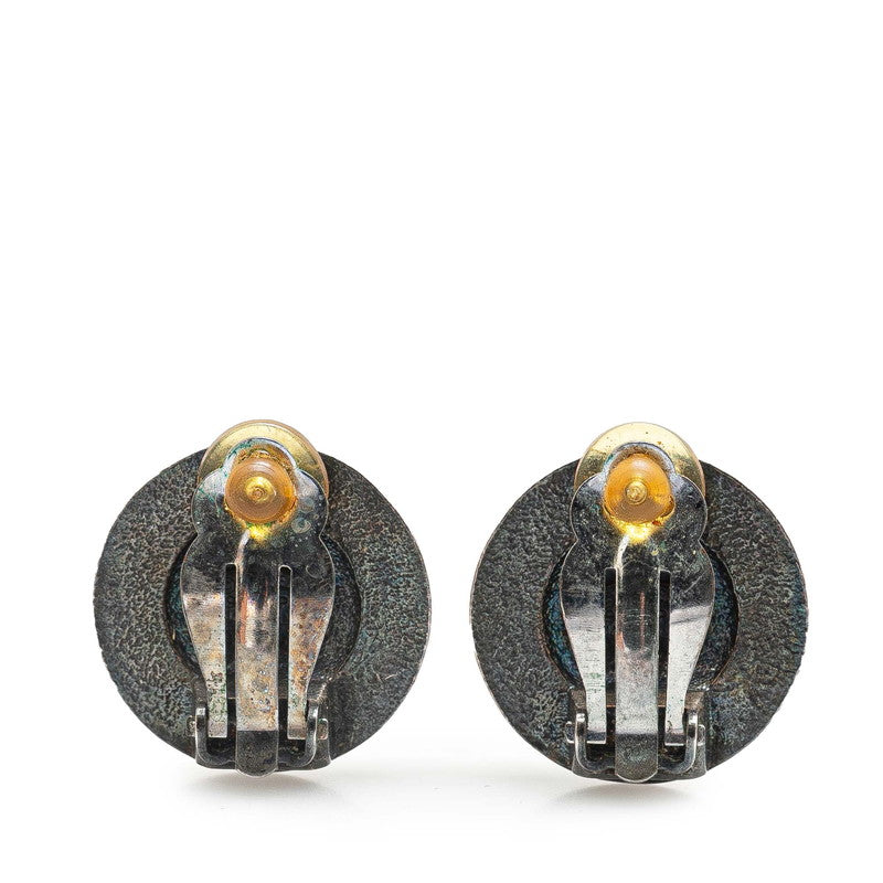 Chanel Coco Mark Round Earrings Silver Metal 96P