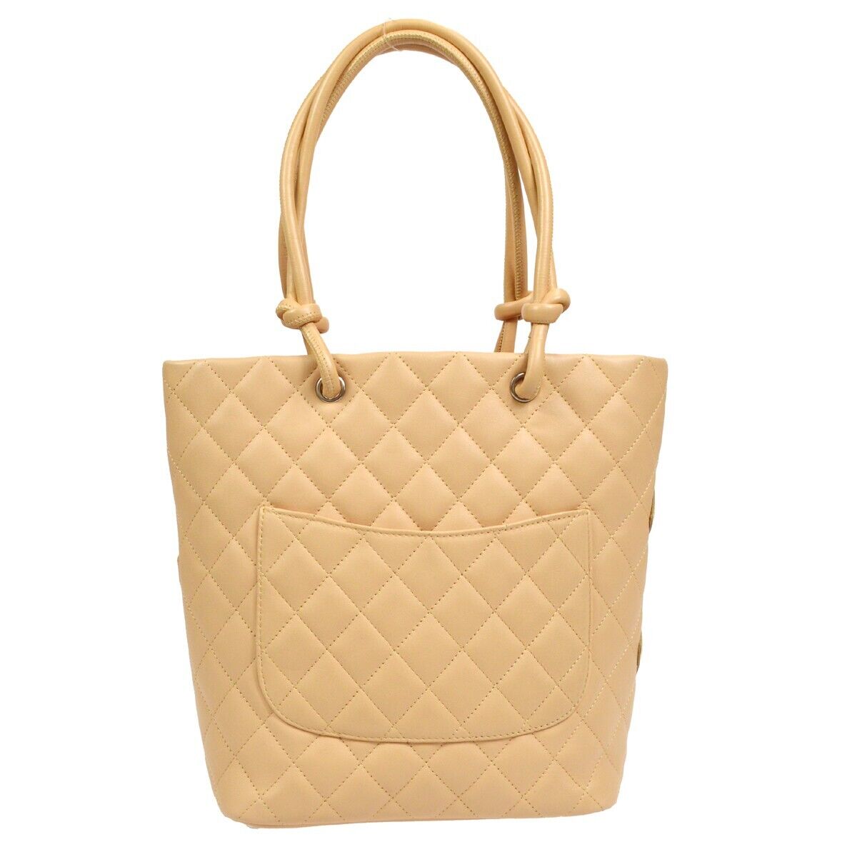CHANEL Quilted Cambon Ligne CC Hand Tote Bag Beige Calfskin 10170115 93585