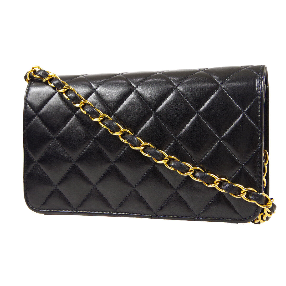 CHANEL Quilted Full Flap Single Chain Shoulder Bag Black Lambskin