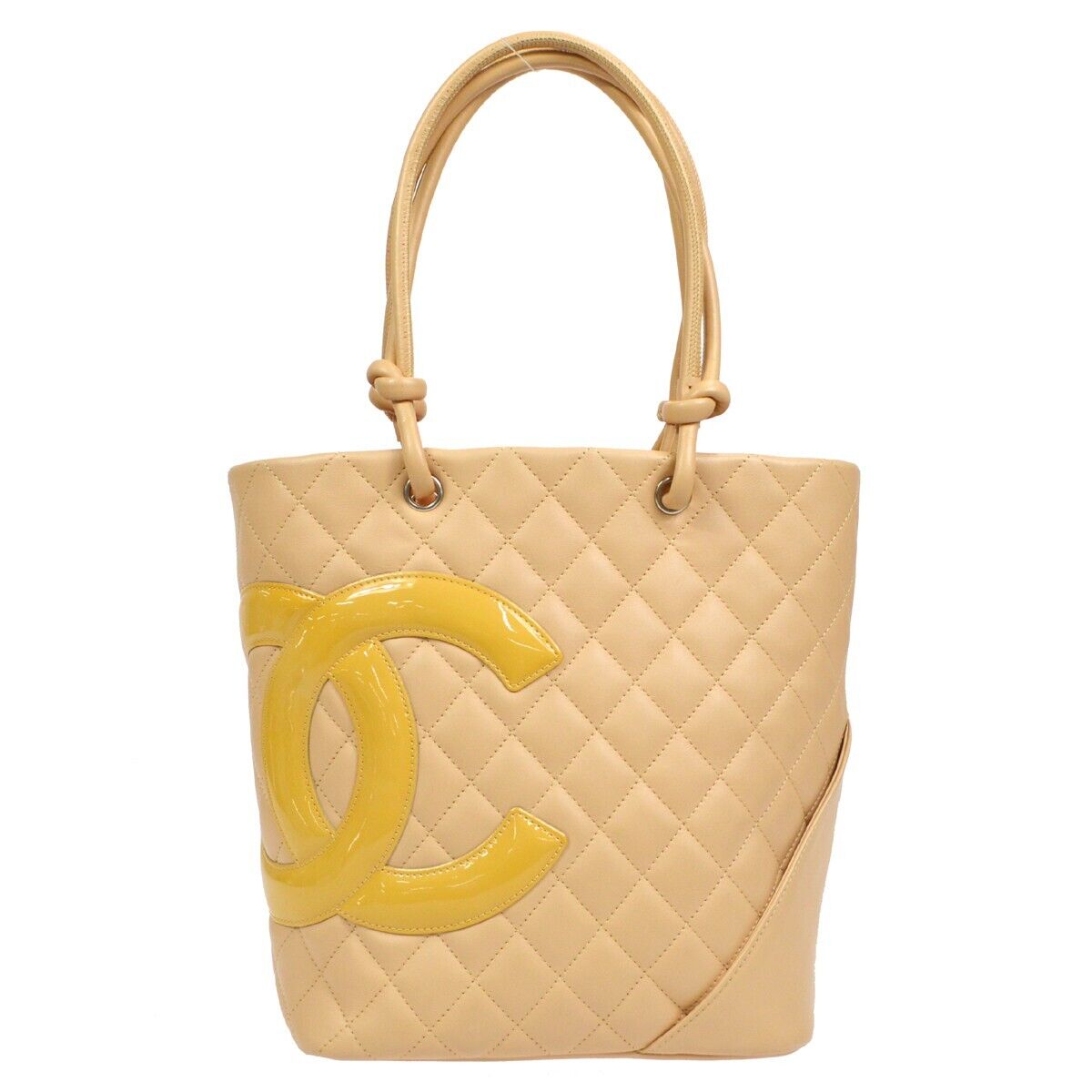 CHANEL Quilted Cambon Ligne CC Hand Tote Bag Beige Calfskin 10170115 93585