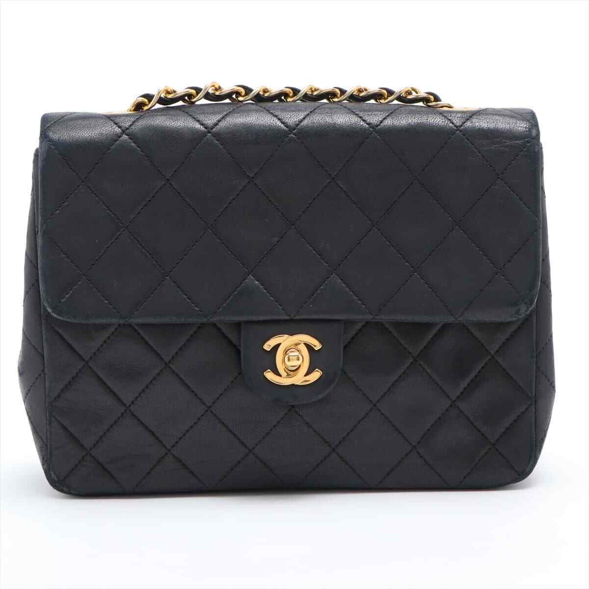 Chanel Mini Matelasse Lambskin Single Flap Single Chain Bag Black Gold Metal