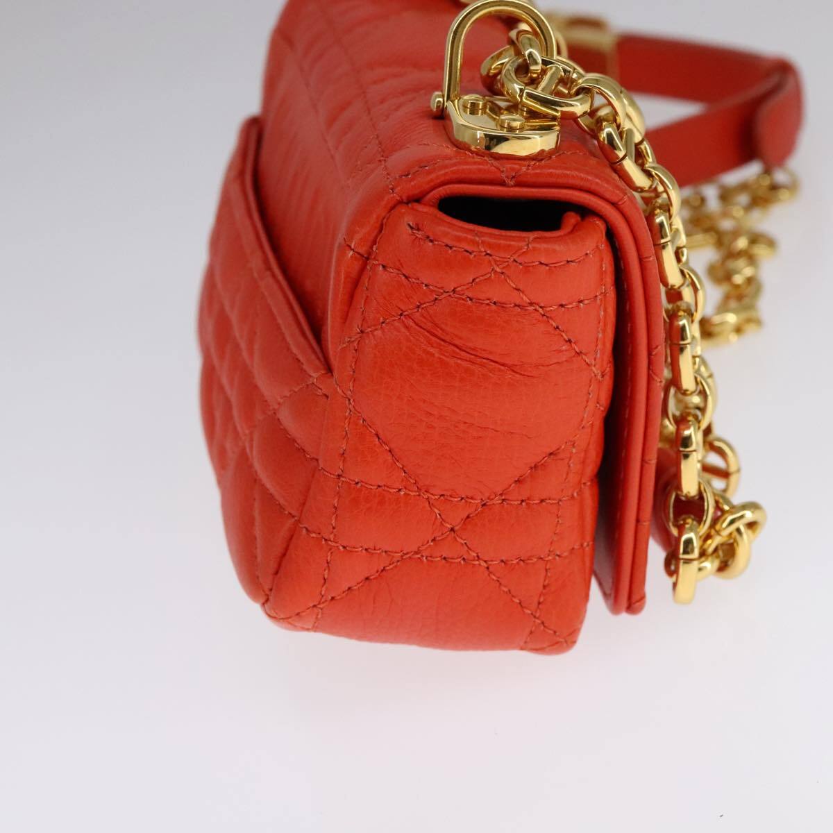 Christian Dior Caro Bag Cannage Quilt Calfskin Orange Leather Bag ()