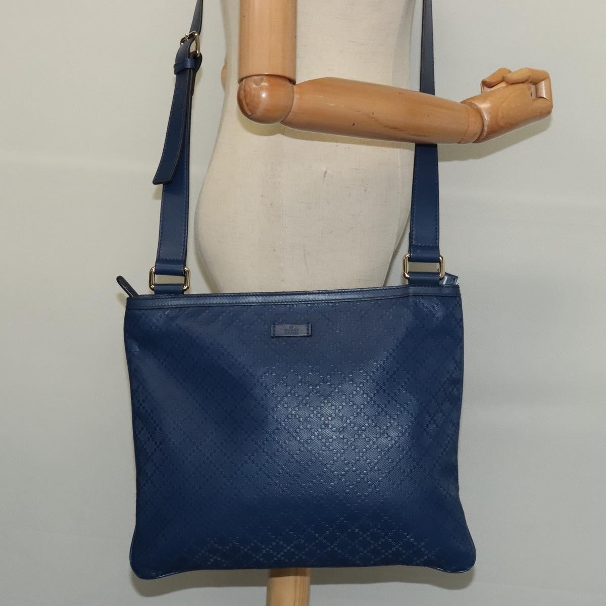 Gucci Zip Top Messenger Bag Diamante Leather Blue Leather Shoulder Bag Bag ( )
