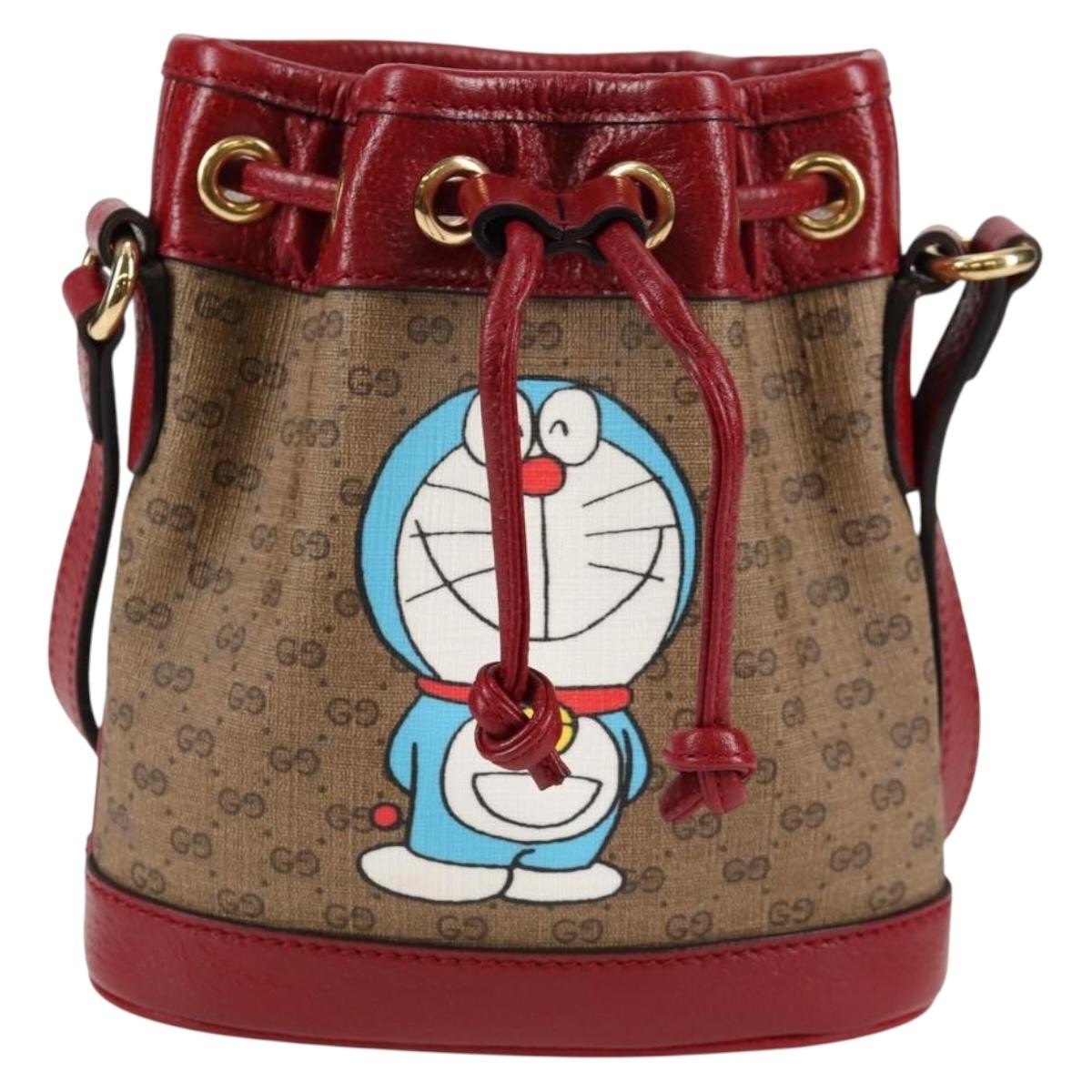 Gucci Doraemon Bucket Bag Printed Mini Gg Coated Canvas Beige Pvc Bag ( )