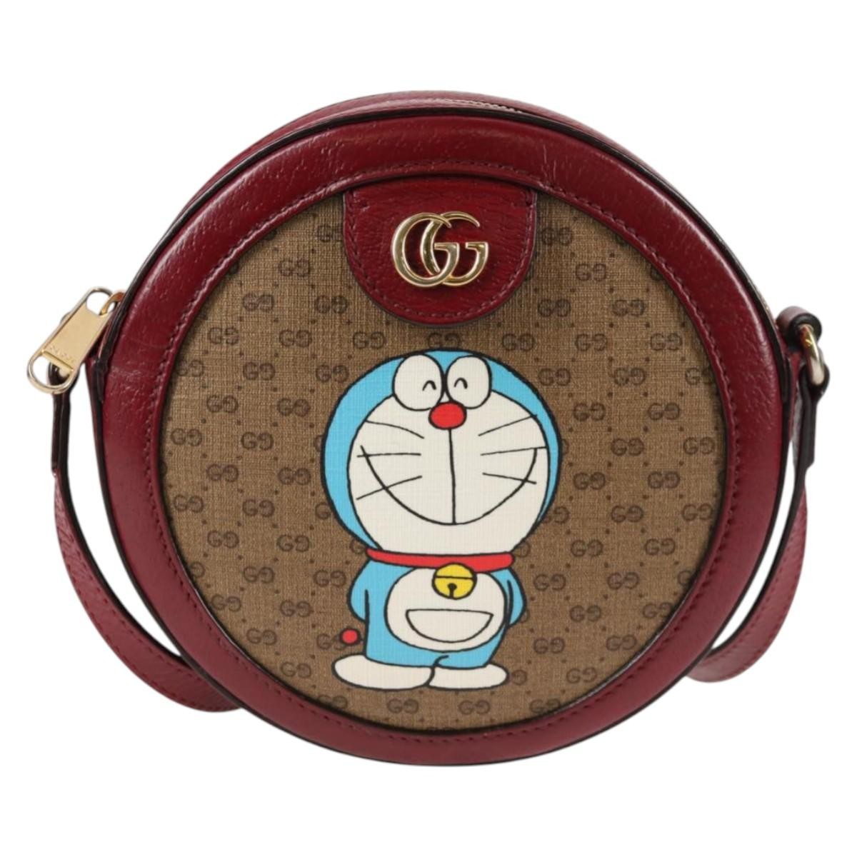 Gucci Doraemon Round Shoulder Bag Printed Mini Gg Coated Canvas Beige Pvc Bag ( )