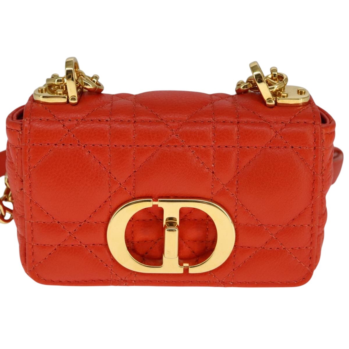 Christian Dior Caro Bag Cannage Quilt Calfskin Orange Leather Bag ()
