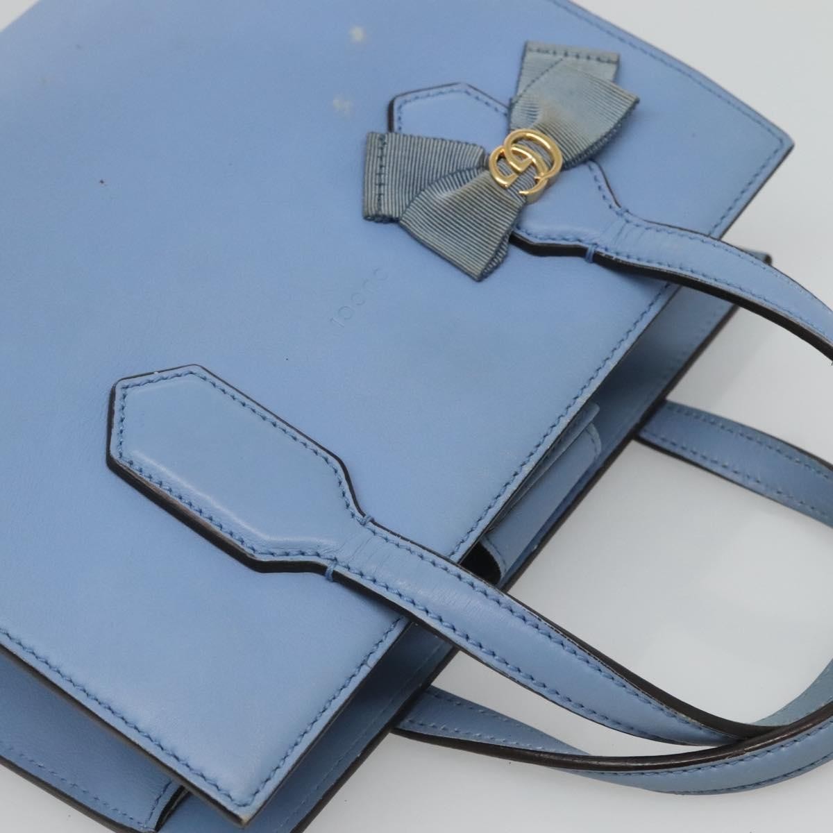 Gucci Gg Ribbon Tote Leather Blue Leather Shoulder Bag Bag ( )