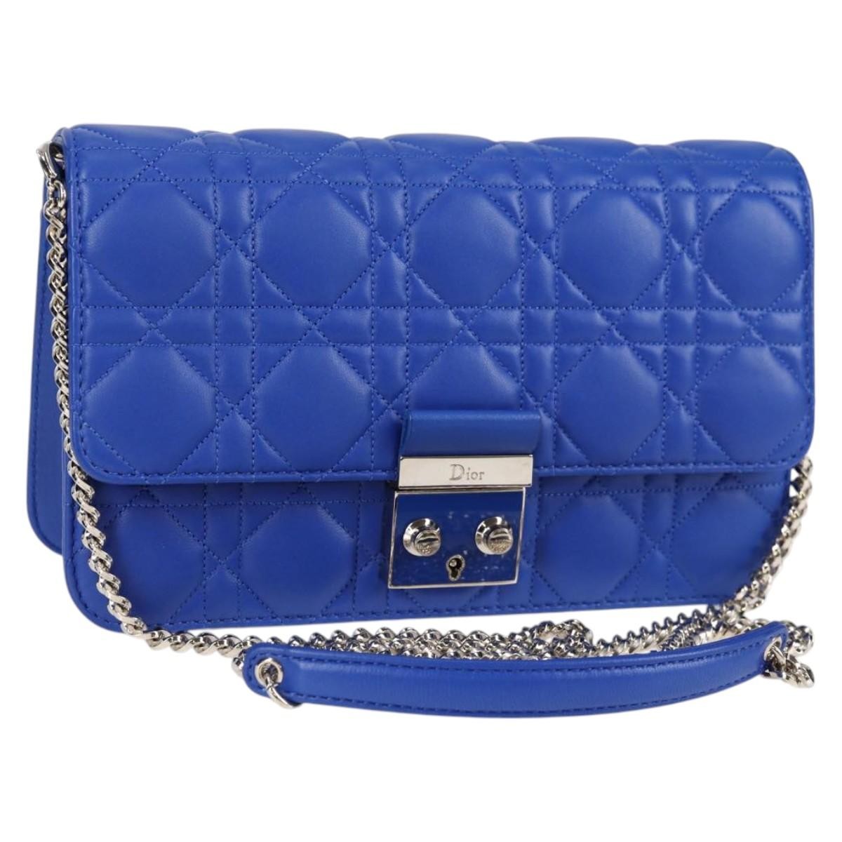 Christian Dior Miss Dior Promenade Pouch Cannage Quilt Lambskin Blue Leather Shoulder Bag Bag ()