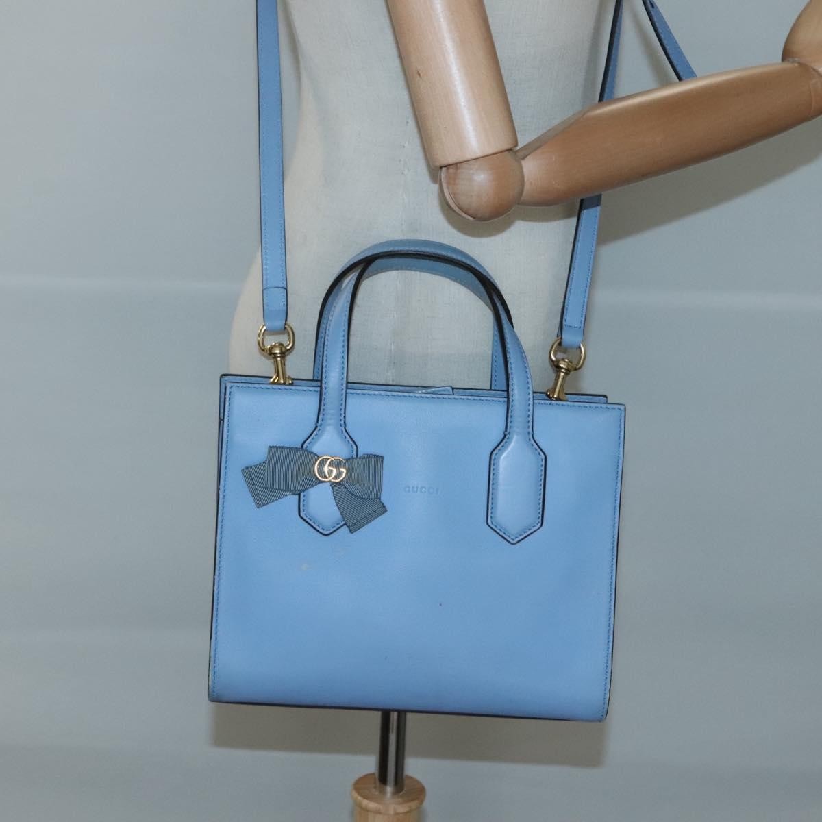 Gucci Gg Ribbon Tote Leather Blue Leather Shoulder Bag Bag ( )