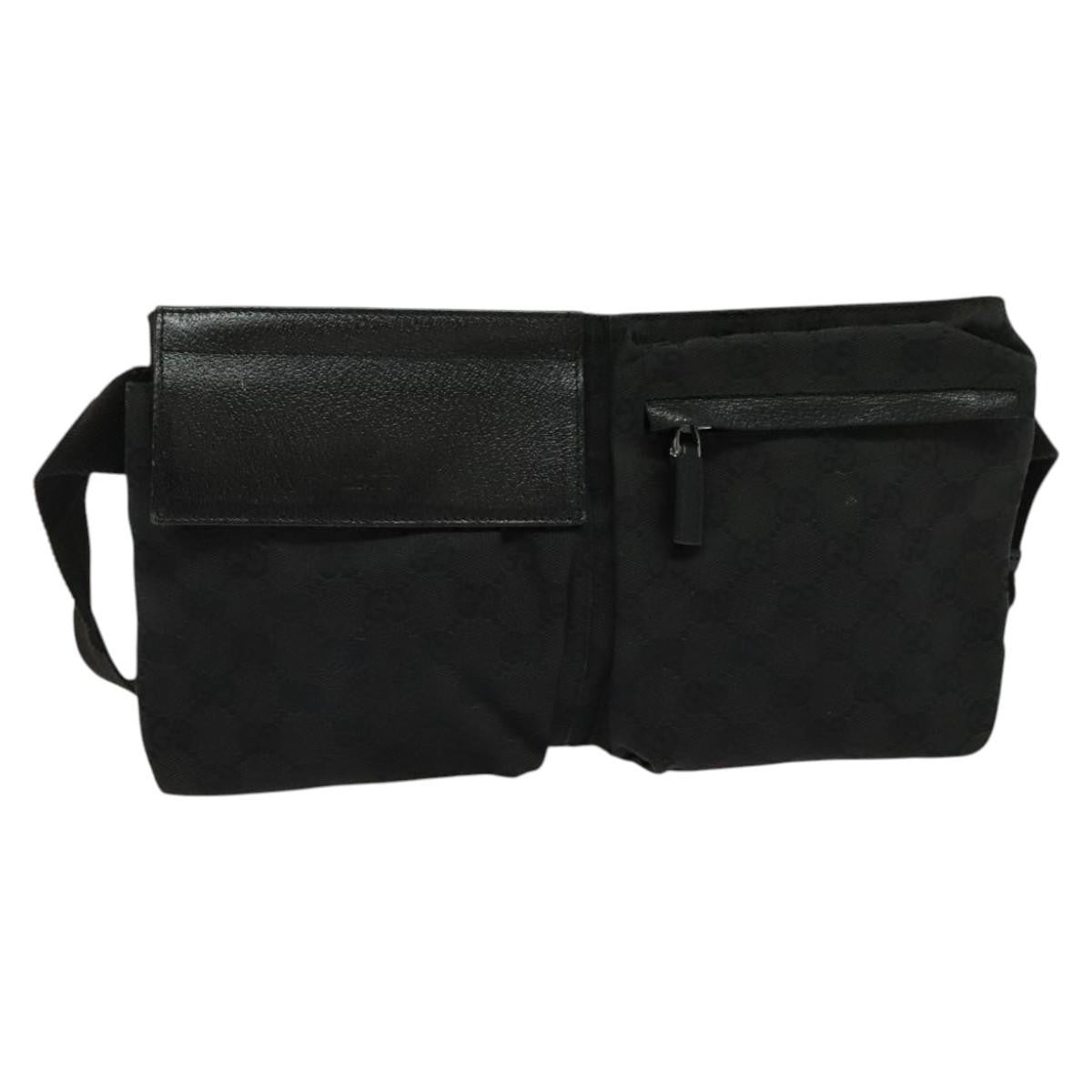Gucci   Double Belt Bag Gg Canvas With Leather Black Canvas Bag ( )