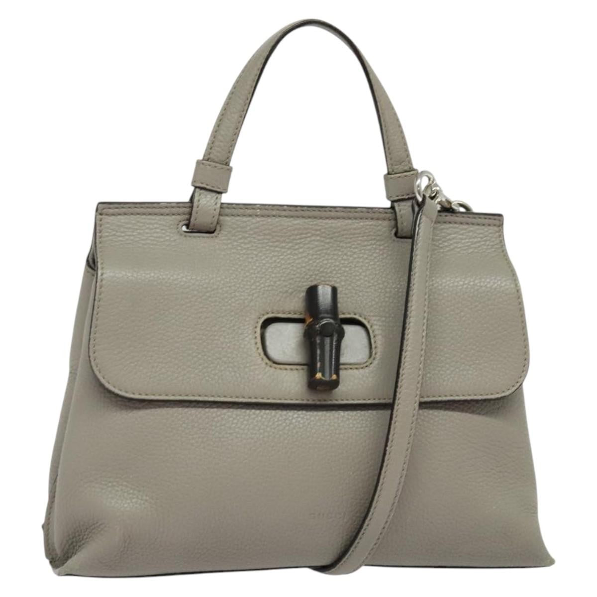 Gucci Bamboo Daily Top Handle Bag Leather Gray Leather Bag ( )