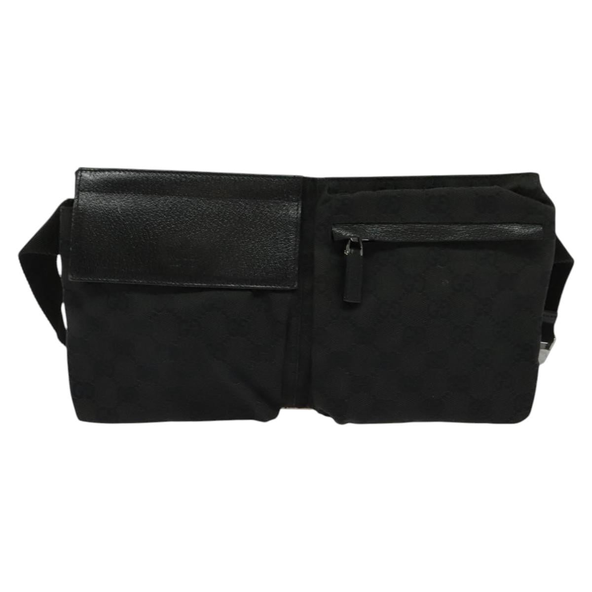 Gucci   Double Belt Bag Gg Canvas With Leather Black Canvas Bag ( )