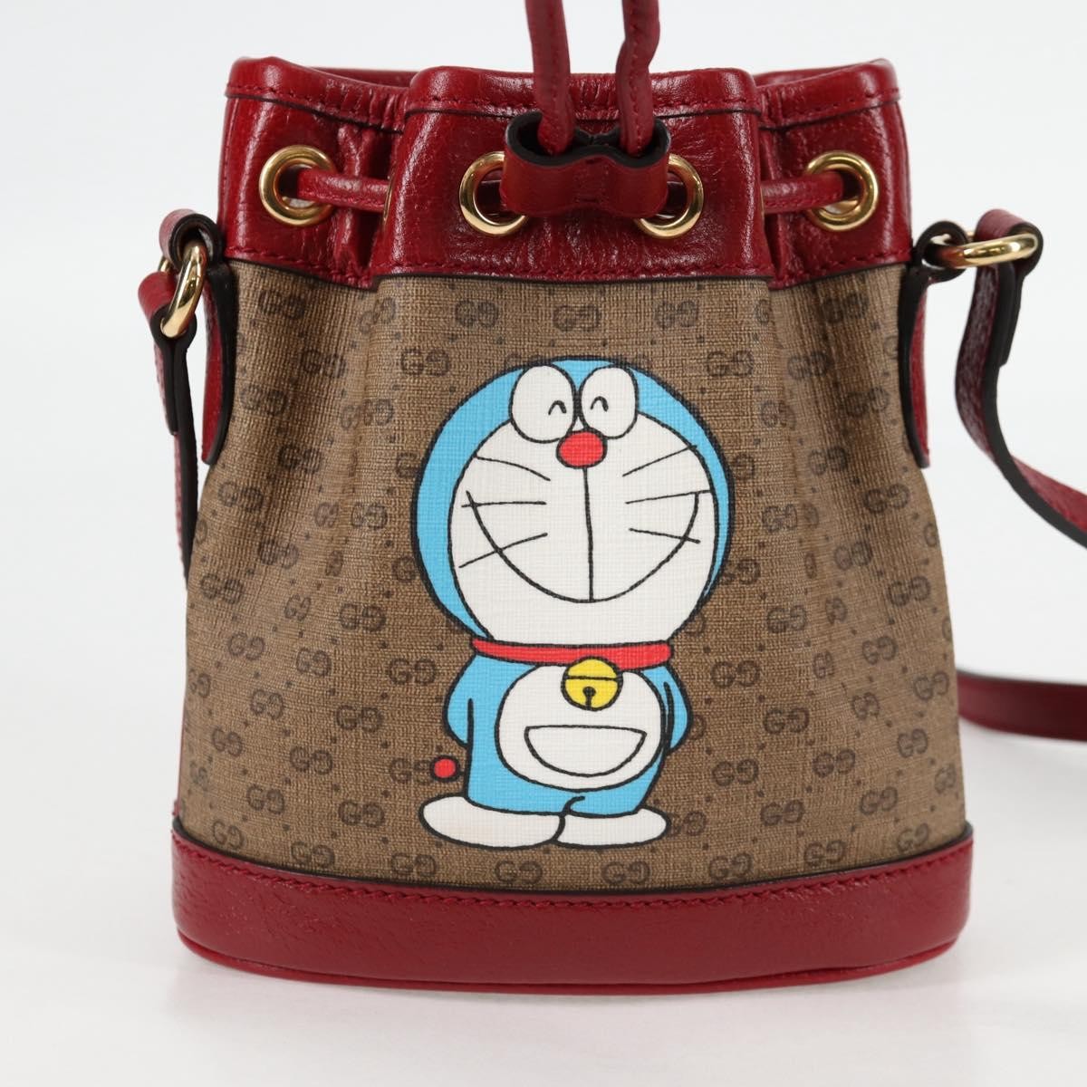 Gucci Doraemon Bucket Bag Printed Mini Gg Coated Canvas Beige Pvc Bag ( )