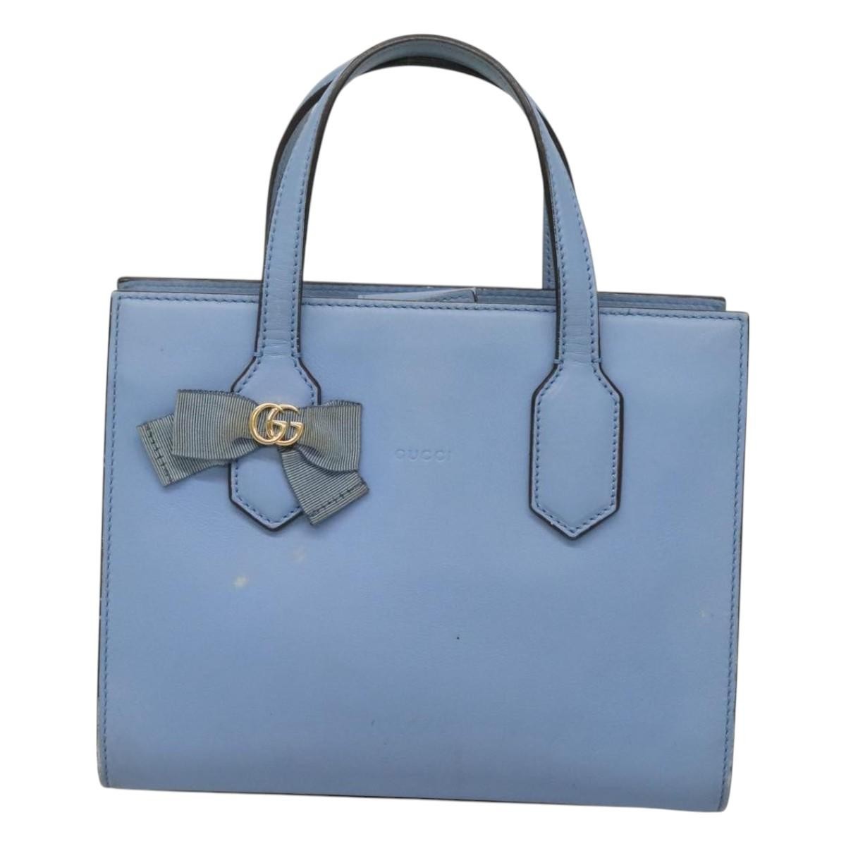 Gucci Gg Ribbon Tote Leather Blue Leather Shoulder Bag Bag ( )
