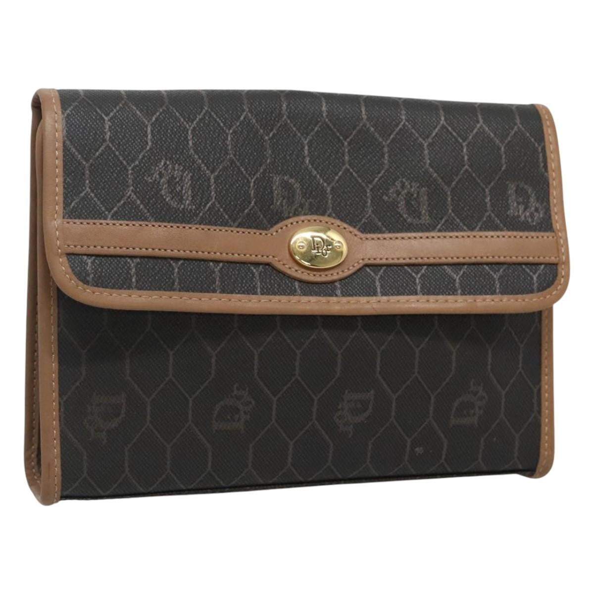 Christian Dior   Honeycomb Chain Canvas Black Pvc Clutche & Pouche Bag ()
