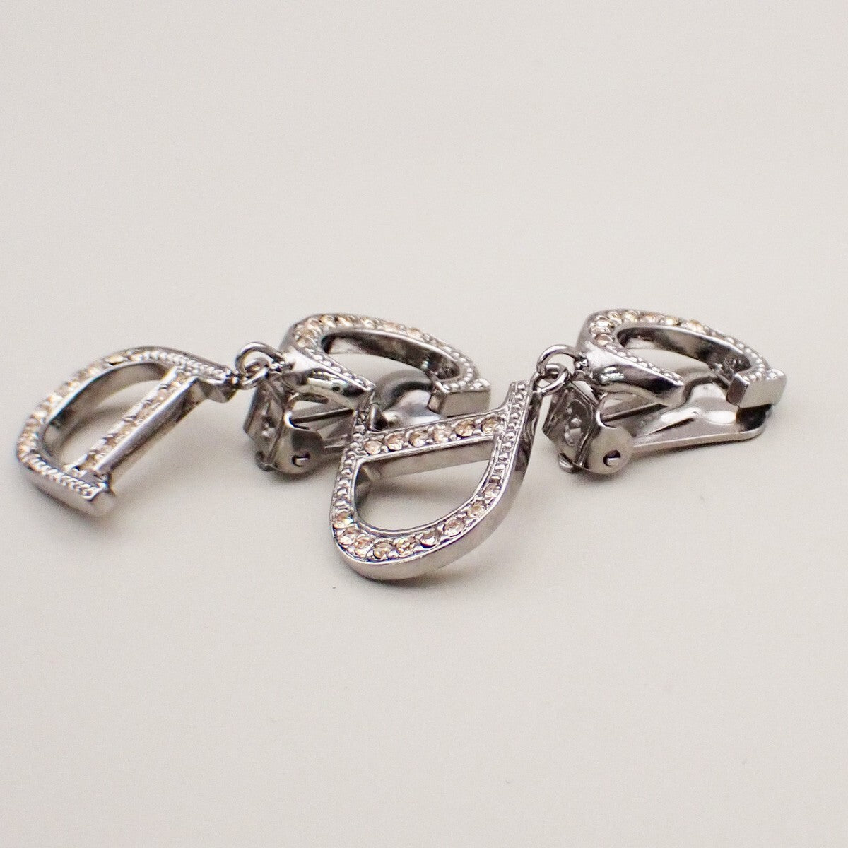 Christian Dior Cd Logo Rhinestone Drop Earrings Clip-On Rhinestone,Silver Plated Silver Silver_Plated Earrings Jewelry ()