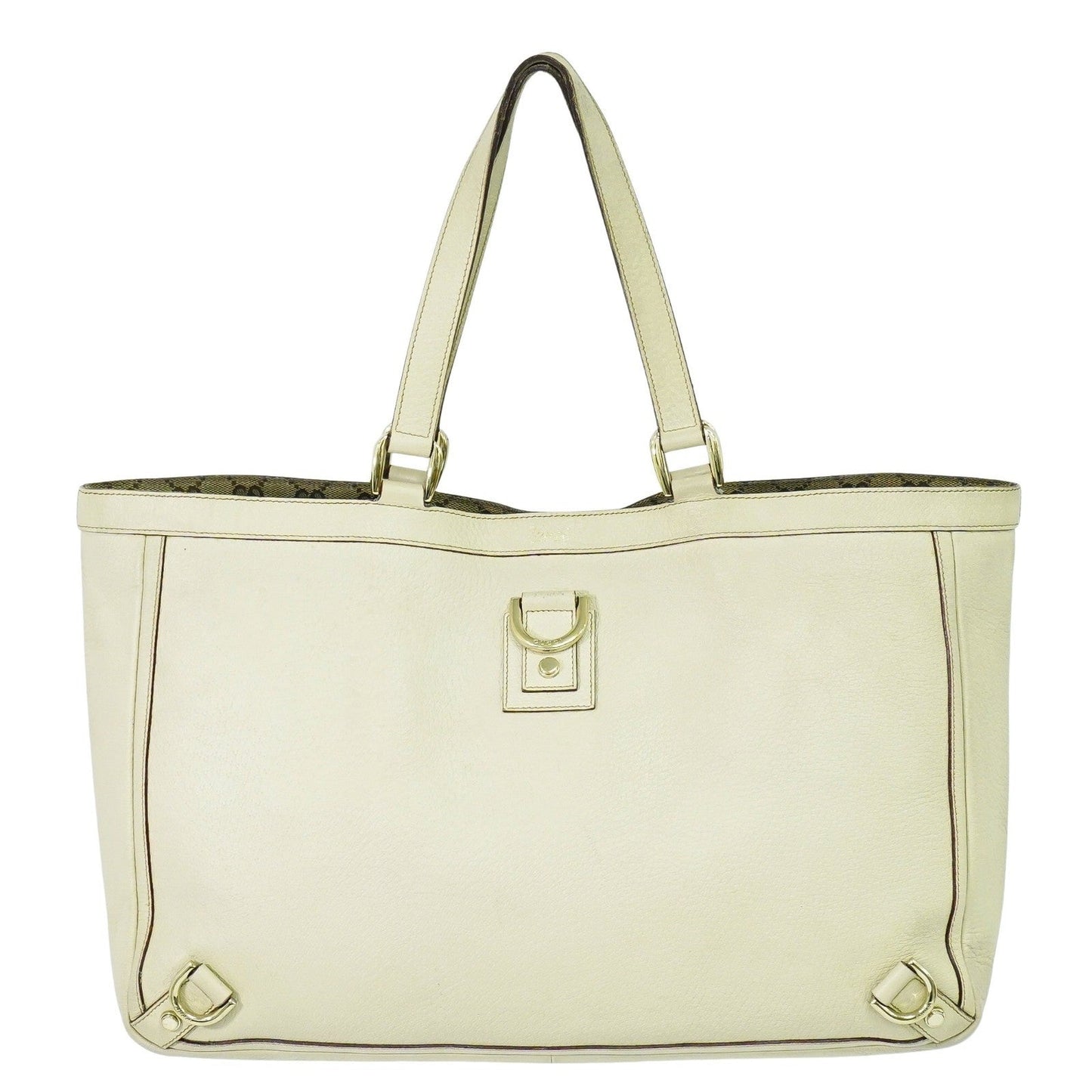 Gucci Abbey Leather With Gold Hardware Ecru Leather Tote Bag Bag ( )