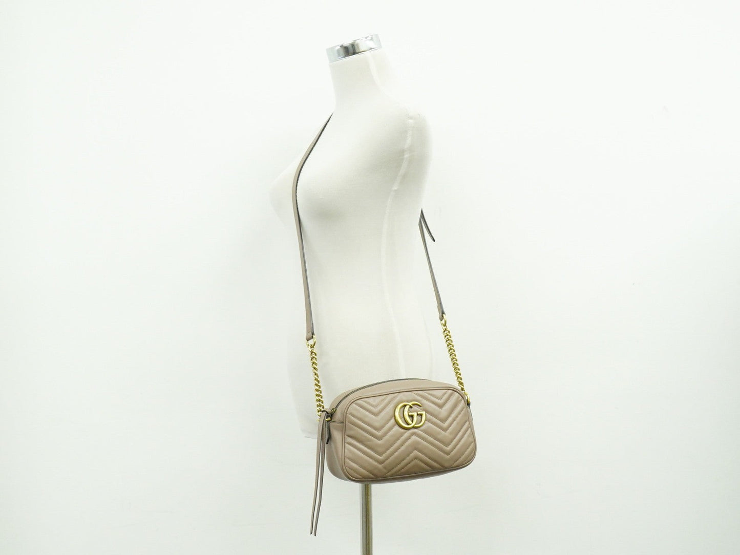 Gucci Gg Marmont Shoulder Bag Matelasse Leather Beige Leather Shoulder Bag Bag ( )
