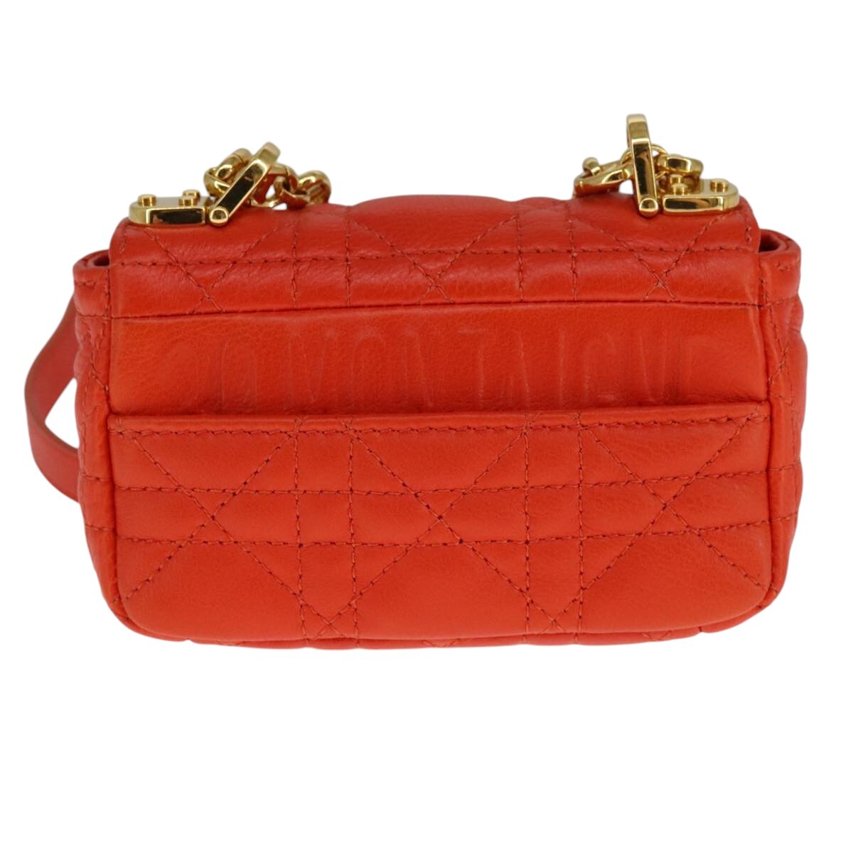 Christian Dior Caro Bag Cannage Quilt Calfskin Orange Leather Bag ()