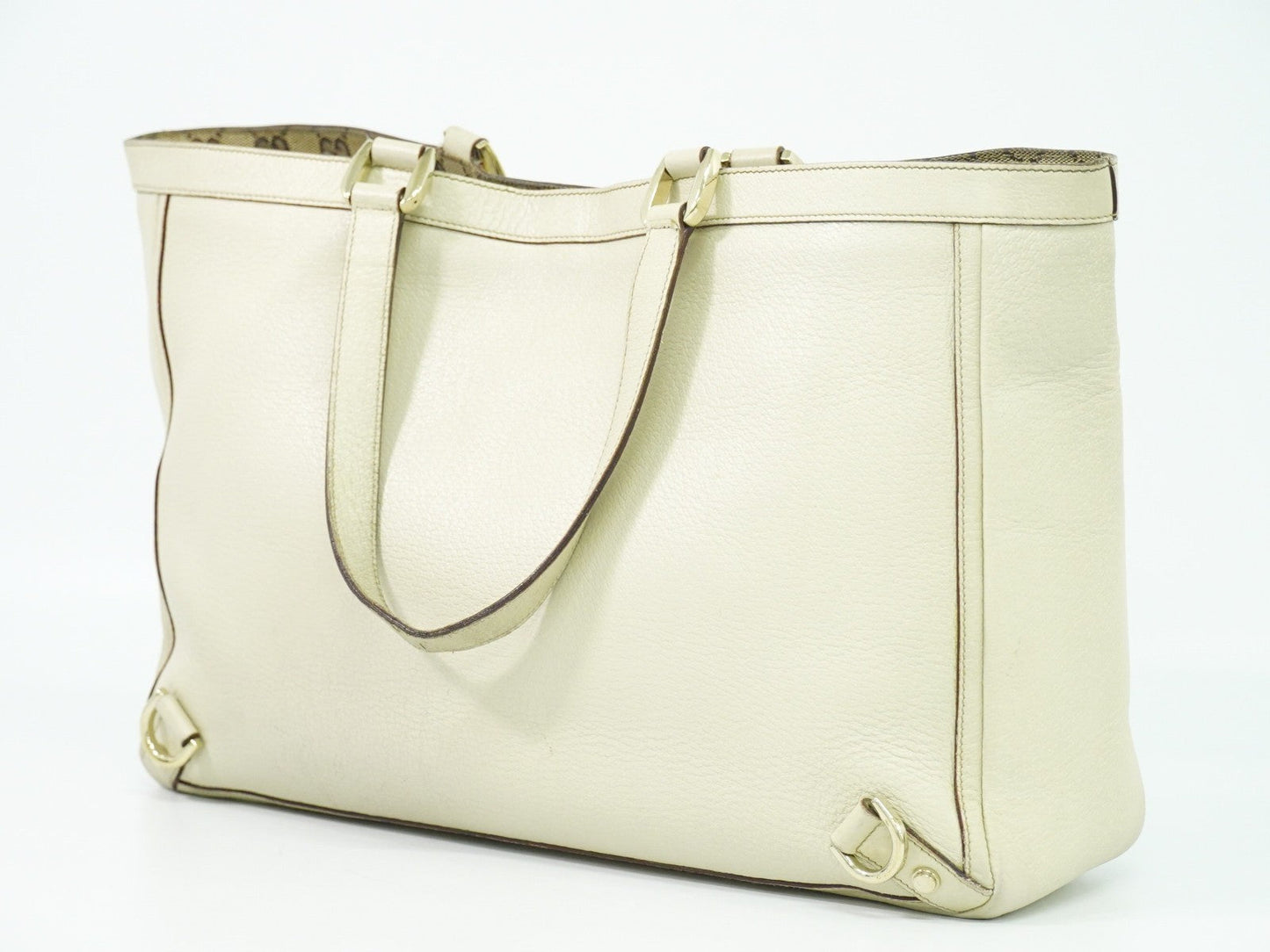 Gucci Abbey Leather With Gold Hardware Ecru Leather Tote Bag Bag ( )