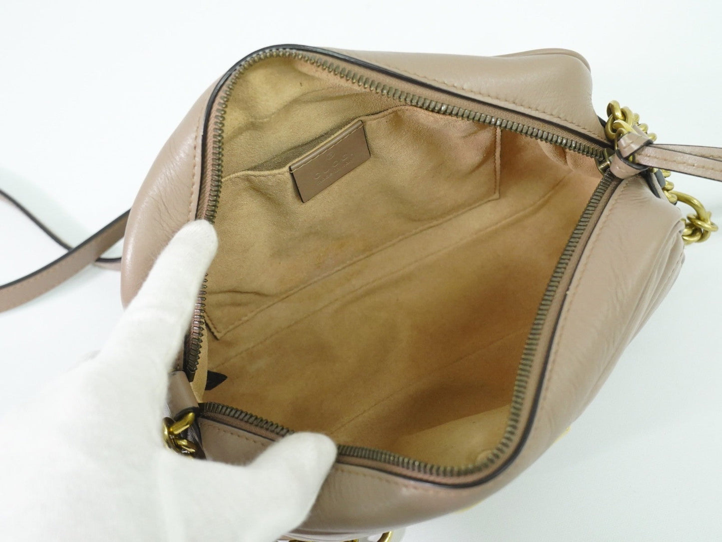 Gucci Gg Marmont Shoulder Bag Matelasse Leather Beige Leather Shoulder Bag Bag ( )