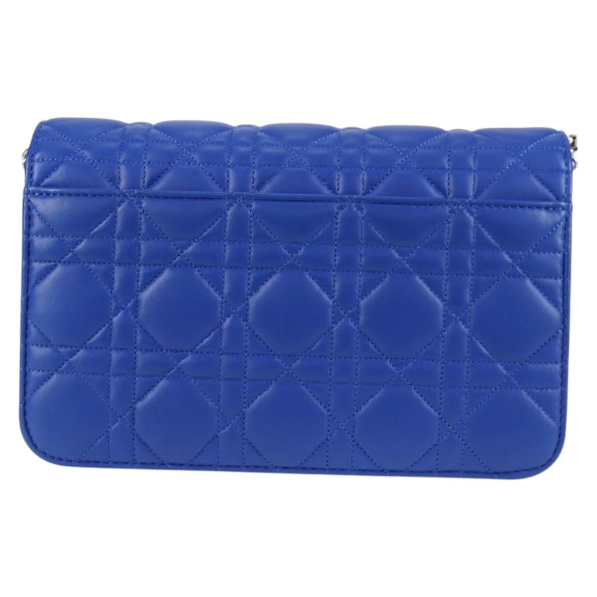 Christian Dior Miss Dior Promenade Pouch Cannage Quilt Lambskin Blue Leather Shoulder Bag Bag ()