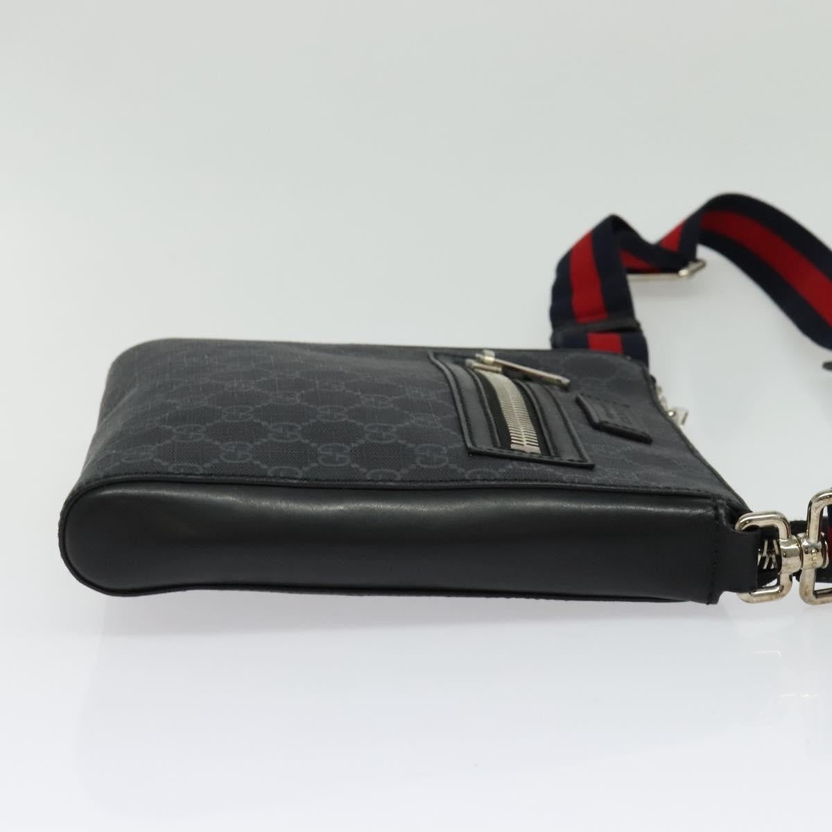 Gucci Web Strap Front Zip Messenger Bag Gg Coated Canvas Black Canvas Bag ( )