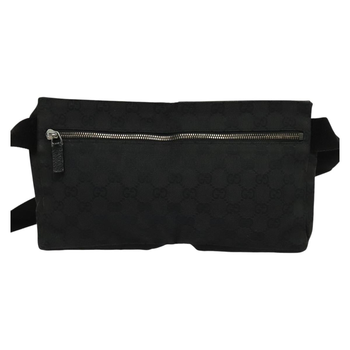 Gucci   Double Belt Bag Gg Canvas With Leather Black Canvas Bag ( )
