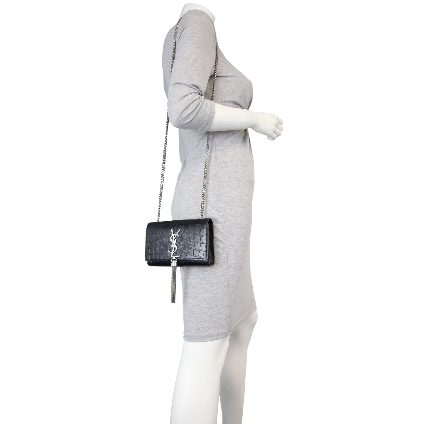 Saint Lauren Kate Tassel Satchel Crocodile Embossed Small