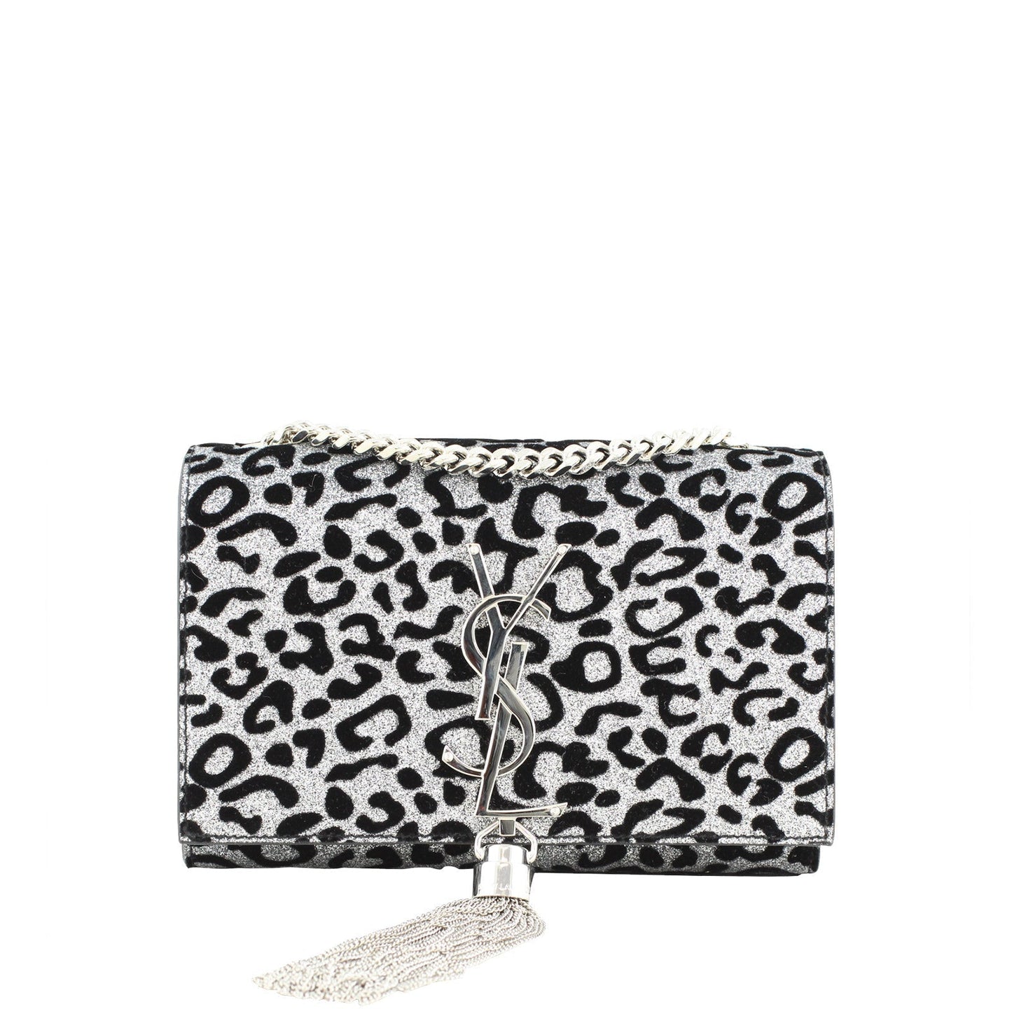 Saint Laurent Small Kate Tassel Glitter Leopard Print Satchel