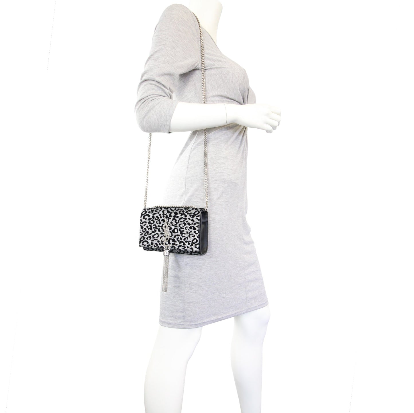 Saint Laurent Small Kate Tassel Glitter Leopard Print Satchel