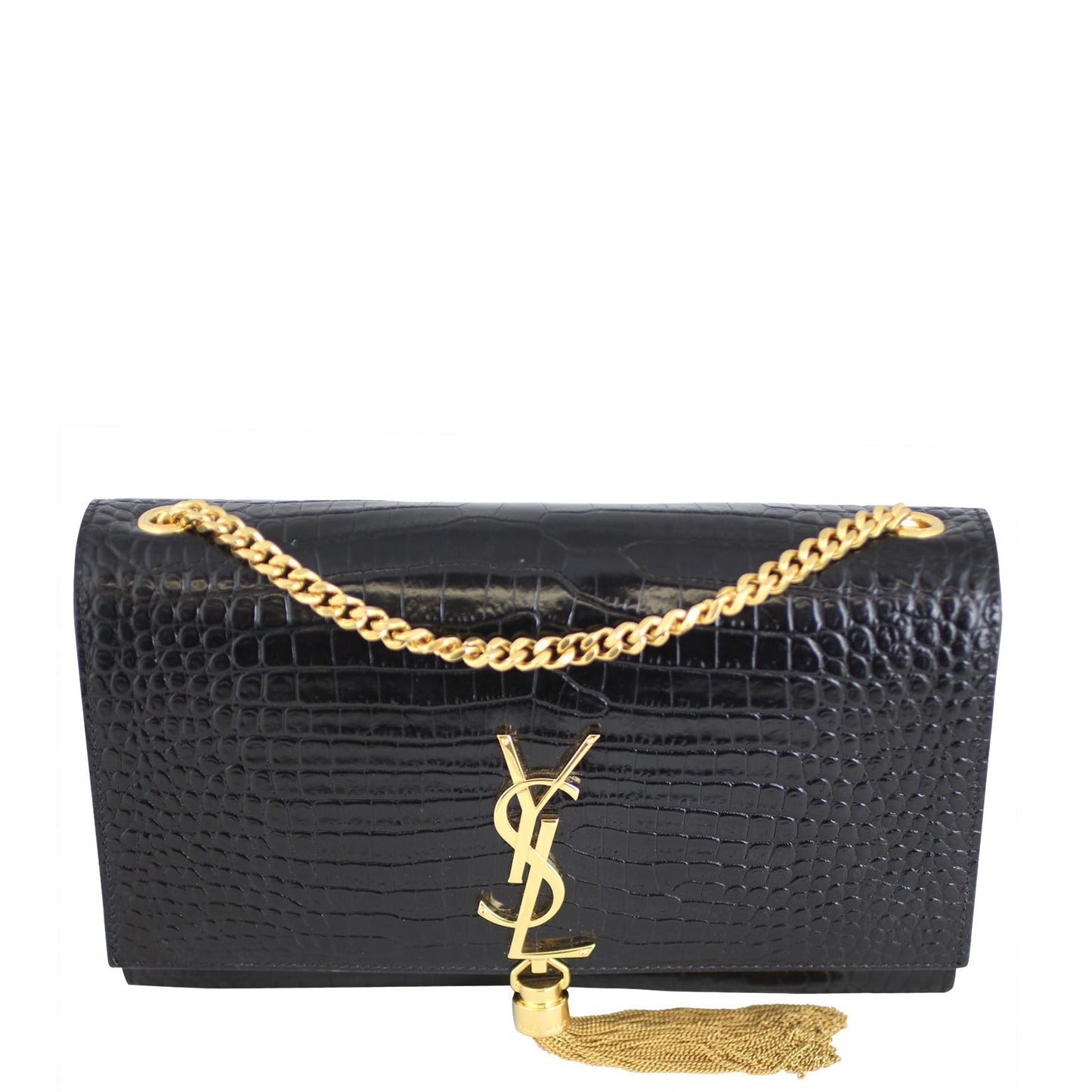 Saint Laurent Kate Medium Tassel Satchel Crocodile Embossed