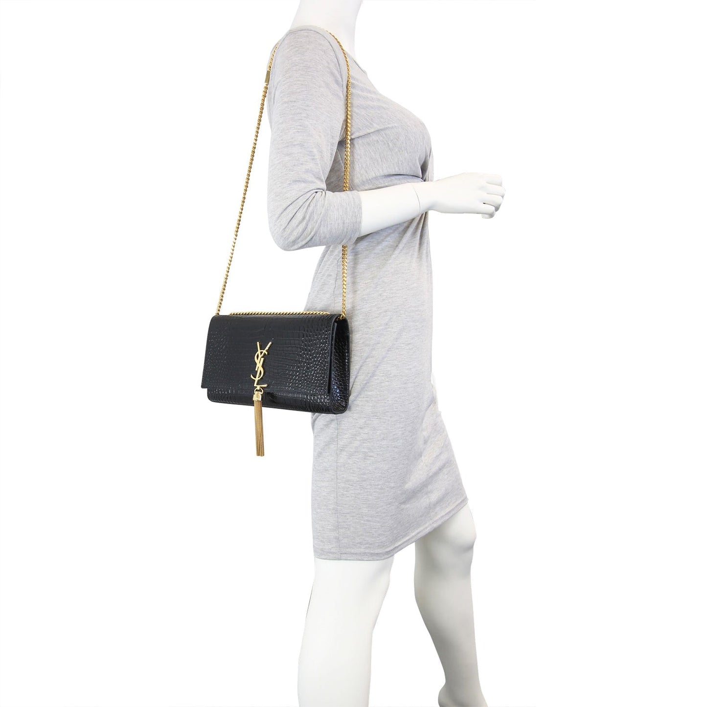 Saint Laurent Kate Medium Tassel Satchel Crocodile Embossed