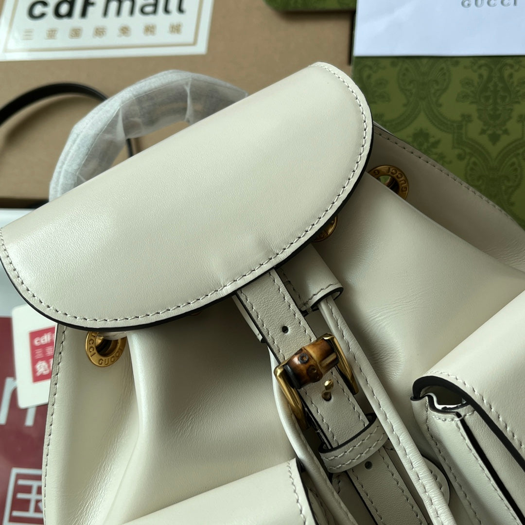 gg Bamboo Small Backpack White For Women, Women’s Bags 8in/22cm gg ‎‎702101 UZY0T 9022
