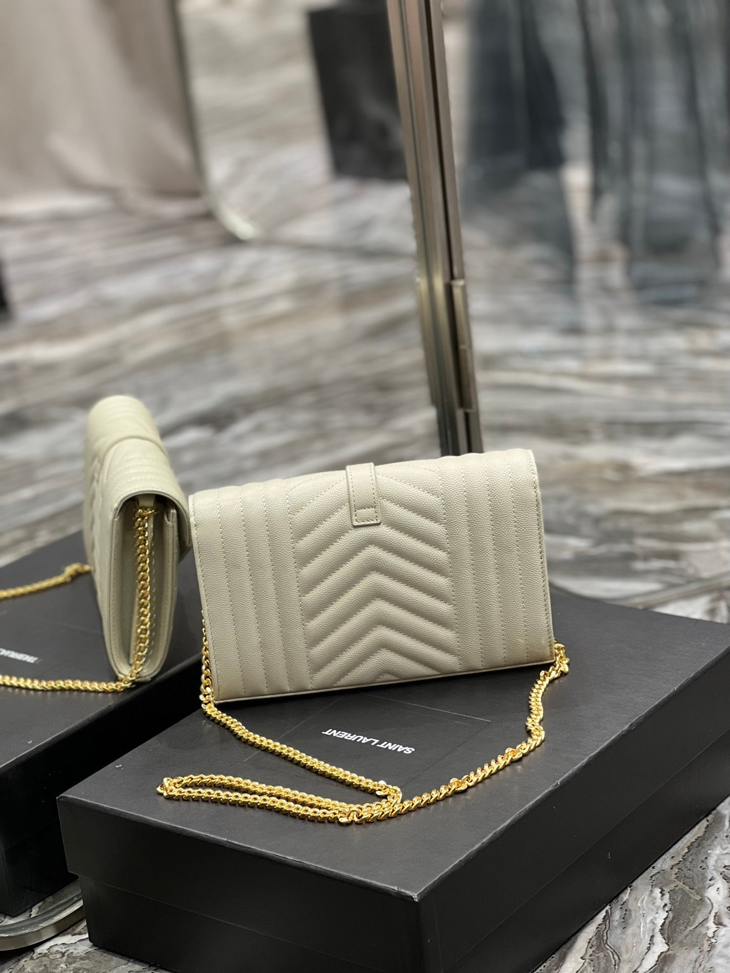 YSSL Envelope Small Chain Bag White For Women, Women’s Bags 8in/22cm YSL