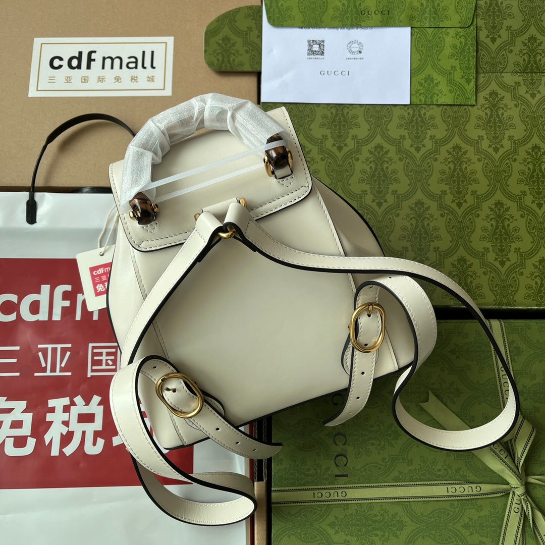 gg Bamboo Small Backpack White For Women, Women’s Bags 8in/22cm gg ‎‎702101 UZY0T 9022