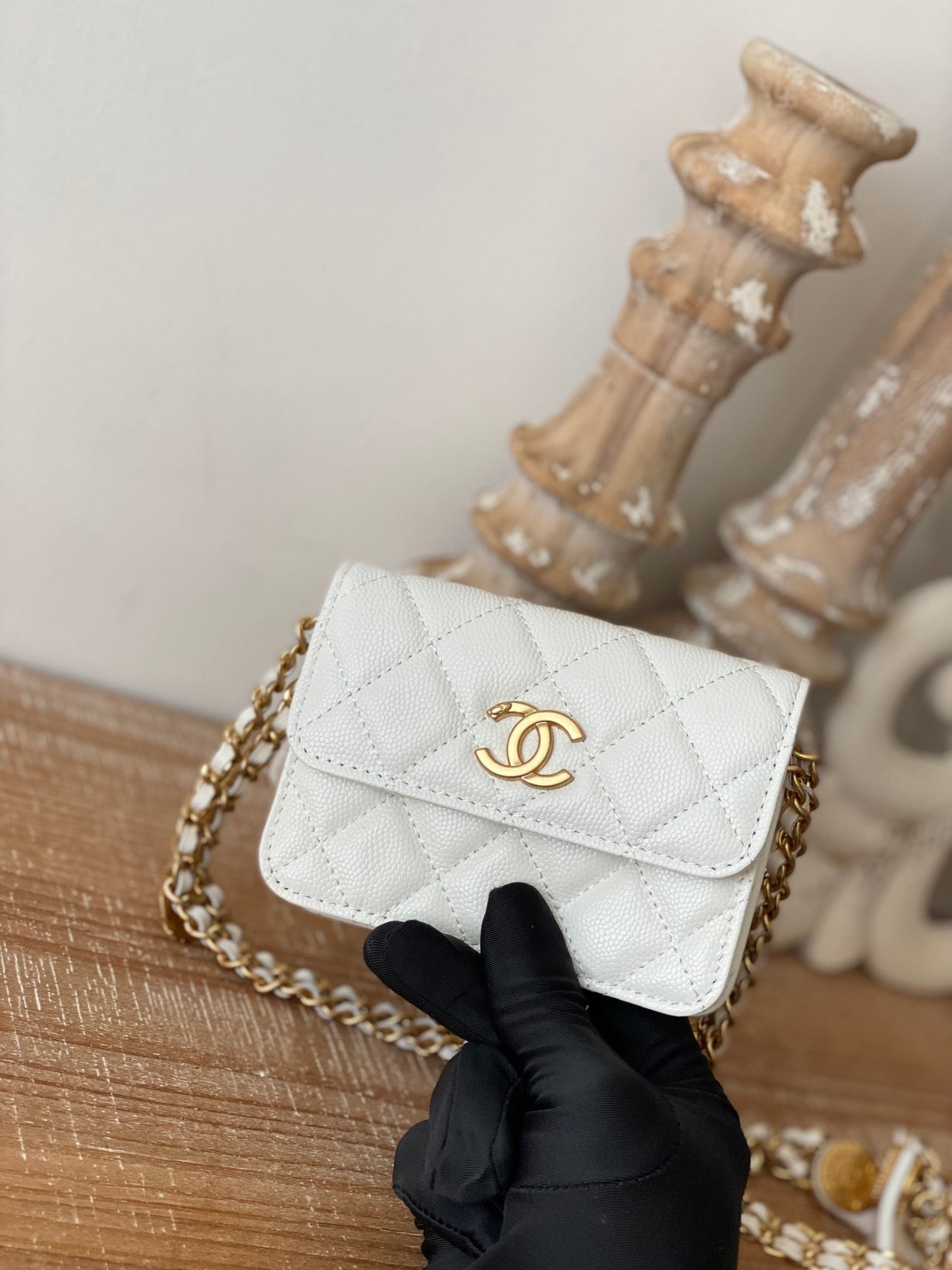 CHL Clutch With Chain White For Women Bags 4.8in/12.3cm