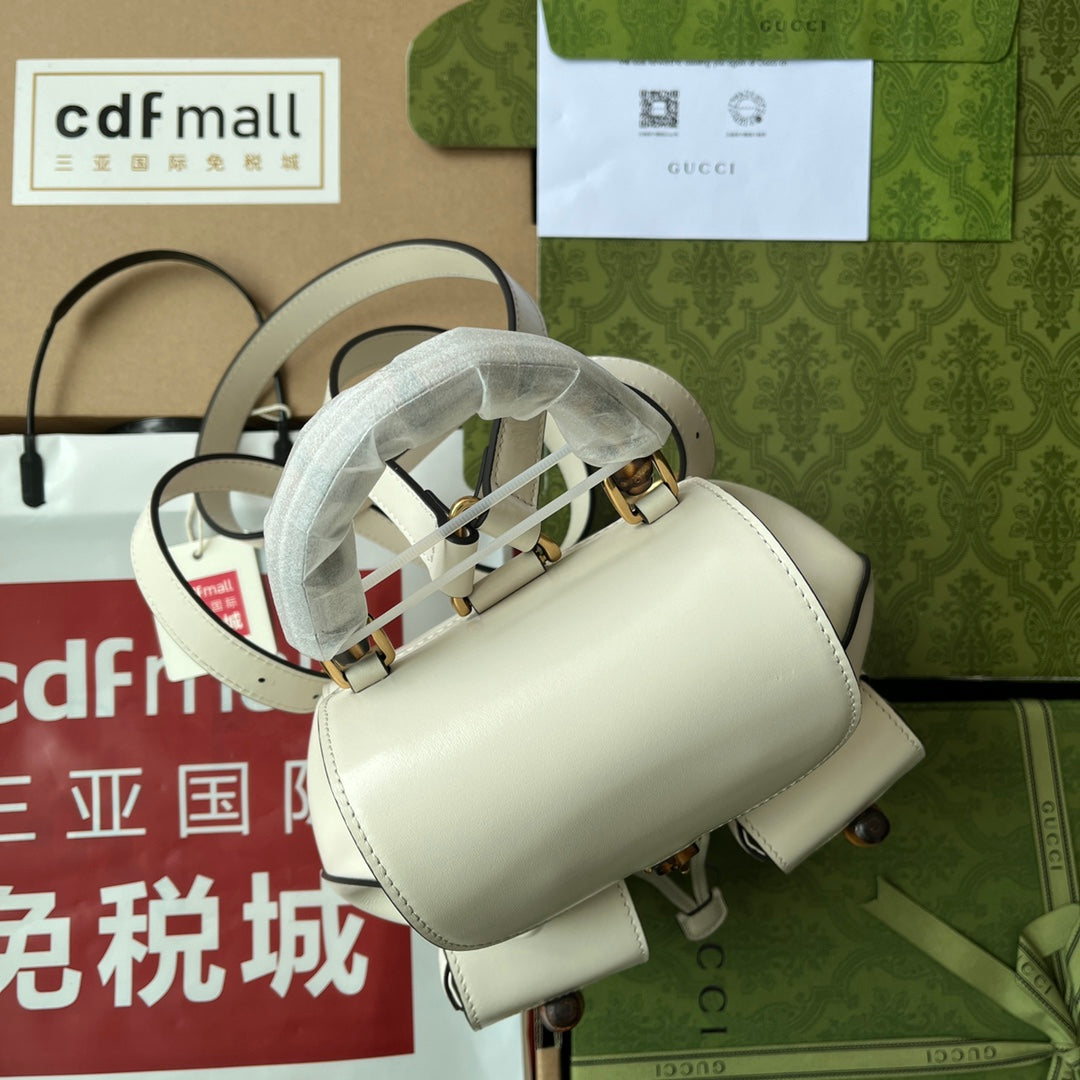 gg Bamboo Small Backpack White For Women, Women’s Bags 8in/22cm gg ‎‎702101 UZY0T 9022