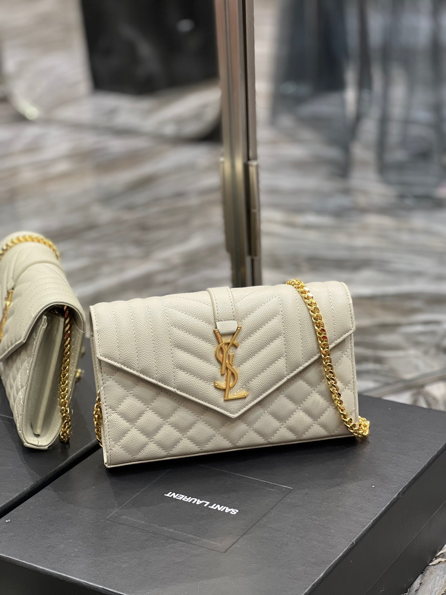 YSSL Envelope Small Chain Bag White For Women, Women’s Bags 8in/22cm YSL