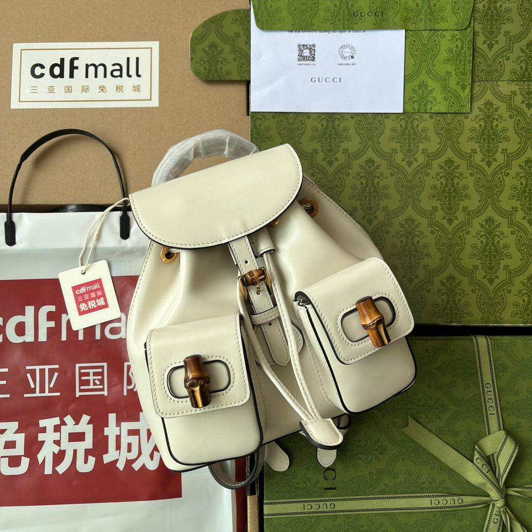 gg Bamboo Small Backpack White For Women, Women’s Bags 8in/22cm gg ‎‎702101 UZY0T 9022